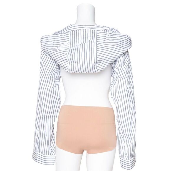 RARE COMME DES GARÇONS Blue & White Striped Bolero Hooded Shirt - Picture 4 of 5